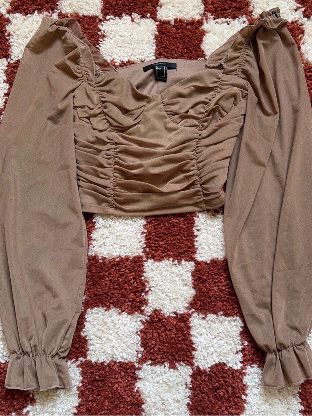 Forever 21 Ruched Long-Sleeve Crop Top